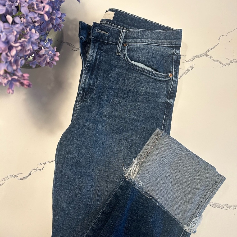 MOTHER Blue Ankle Pony Boy Ankle Fray